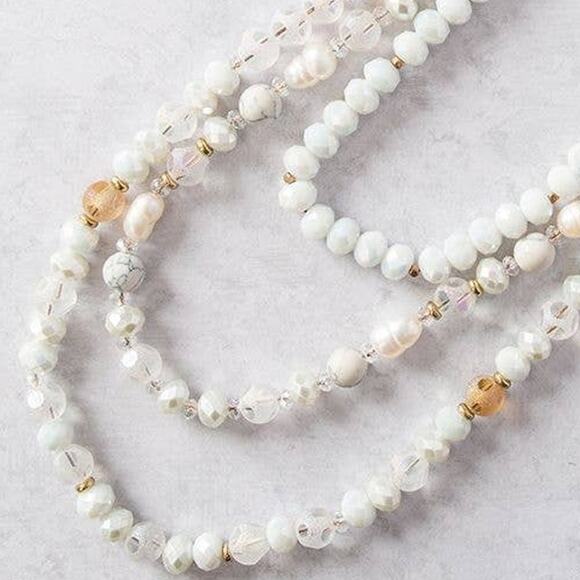 Count on You with Bronze Strap Beaded Necklace, White - Picture 2 of 2